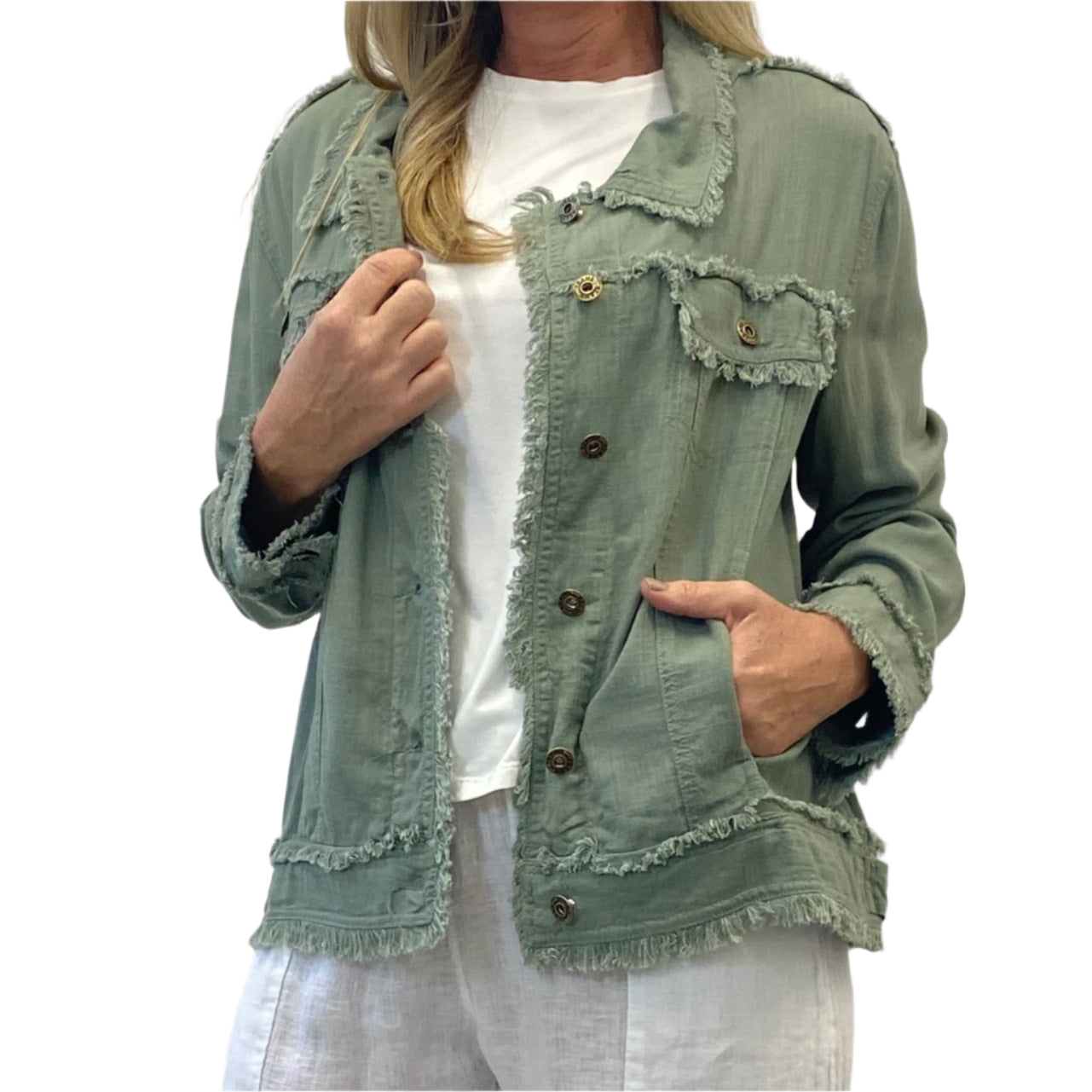 Jolie Saul Frayed Linen Jacket